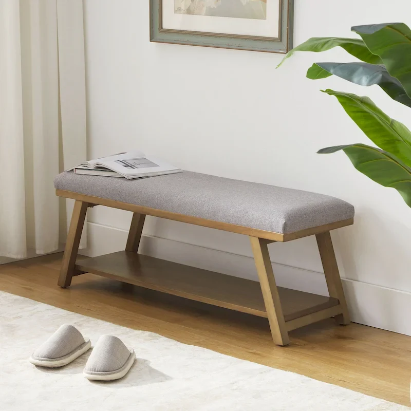 Solid Wood Shoe Bench with Cushion Entryway Shoe Bench