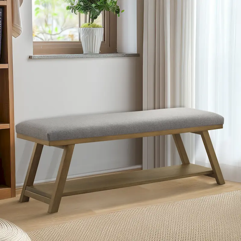 Solid Wood Shoe Bench with Cushion Entryway Shoe Bench