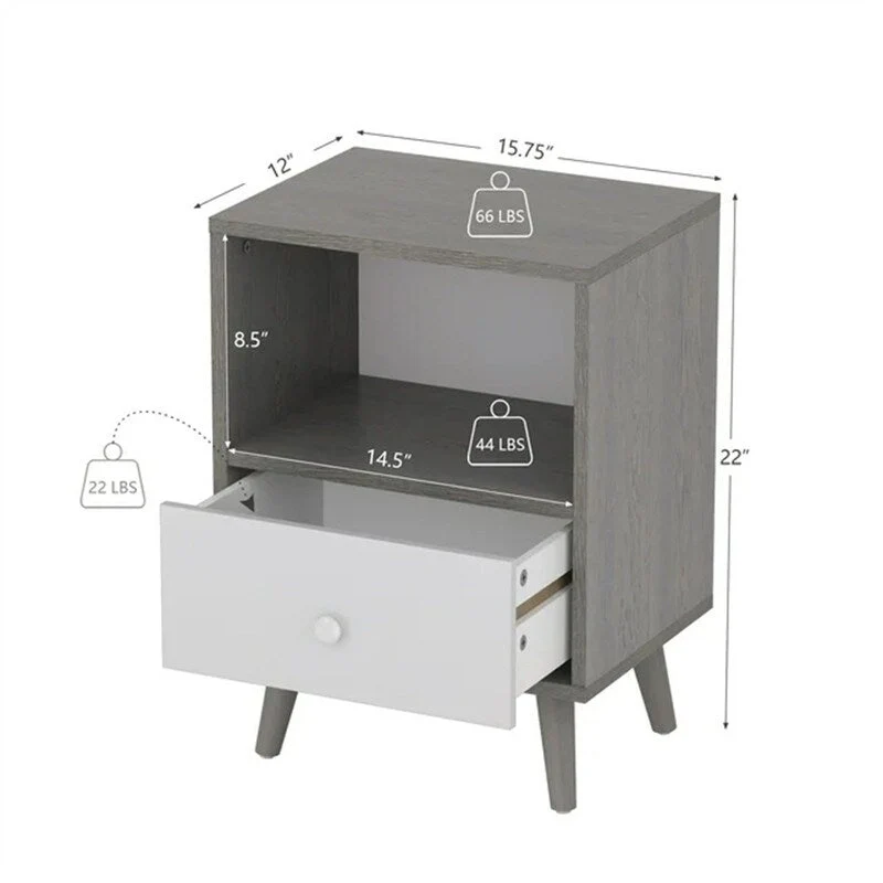 2-Piece Nightstand Set with Drawer and Open Shelf