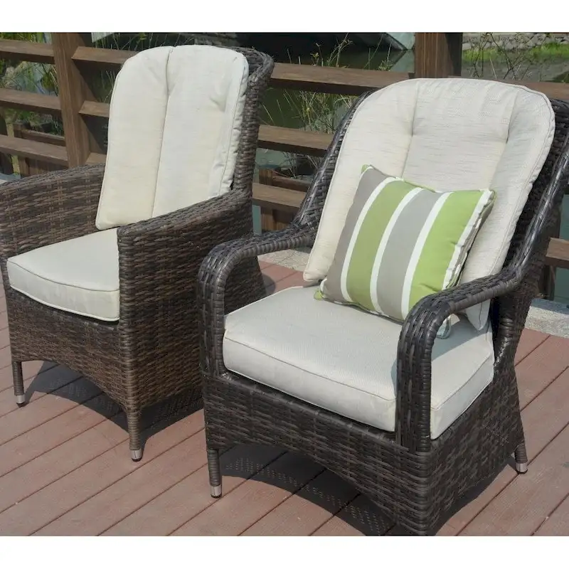 2-Piece Patio Brown Wicker Arm Chair with Cushion
