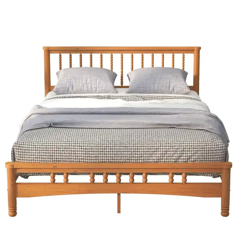 Oak Elegant Queen Wooden Platform Bed with Headboard