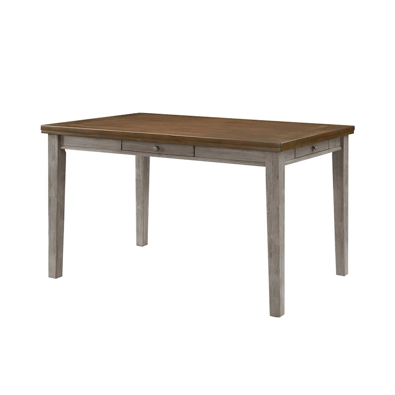 Trea 36 Inch Counter Height Table, 6 Seater, 4 Drawers, Cherry Brown, Gray