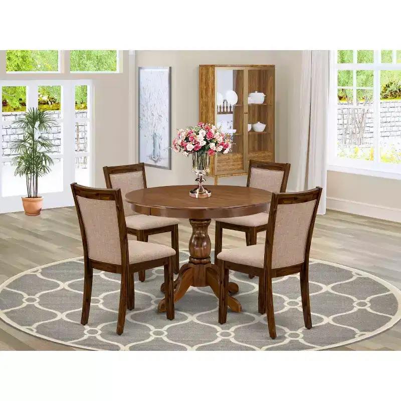 HomeStock 5-Piece Sand Blasted Black Finish Solid Wood Top Dining table with 4 Chairs