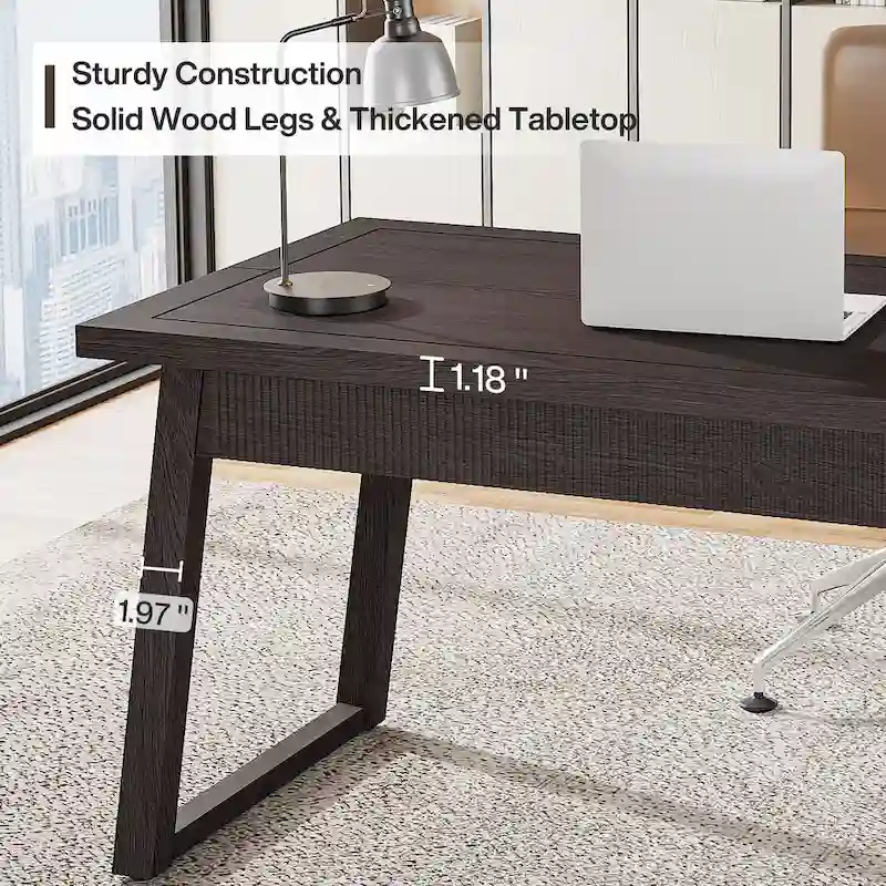 Executive Desk, Computer Desk with Drawer, Solid Wood