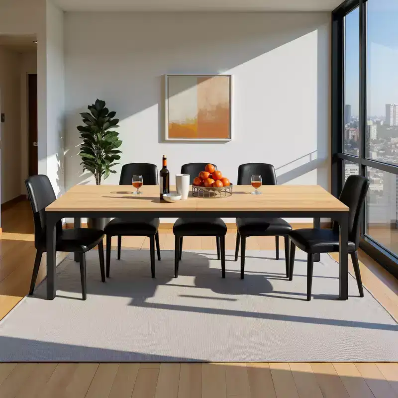 TUYOHW 78.7'' Industrial Dining Table for 6-8,Black Wood Grain Top with 25mm Thick MDF & Heavy Metal Frame,Conference Desk