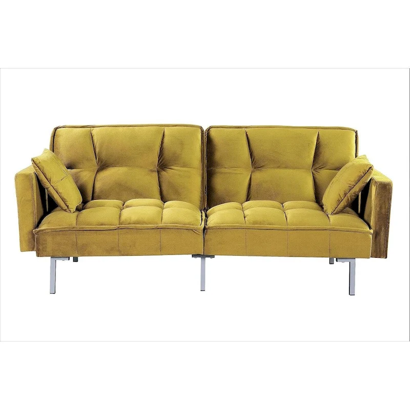 Regal Convertible Sleeper Sofa Bed Velvet Pull Out Couch with Mid-Century Style Tufted Design and Metal Legs