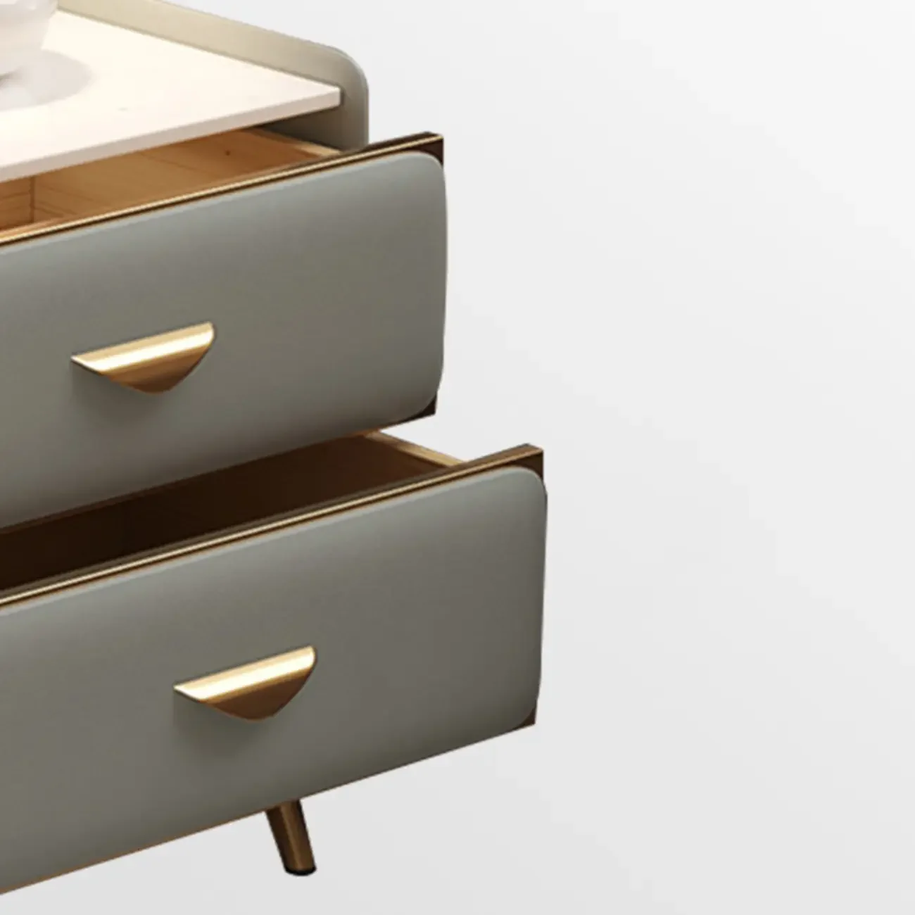 Elegant Stone Top Gold Accents Nightstand with 2 Drawers