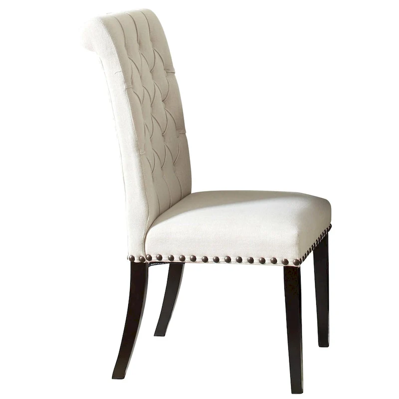 Rolled Back Button Tufted Dining Chairs with Nailhead Trim, Set of 2