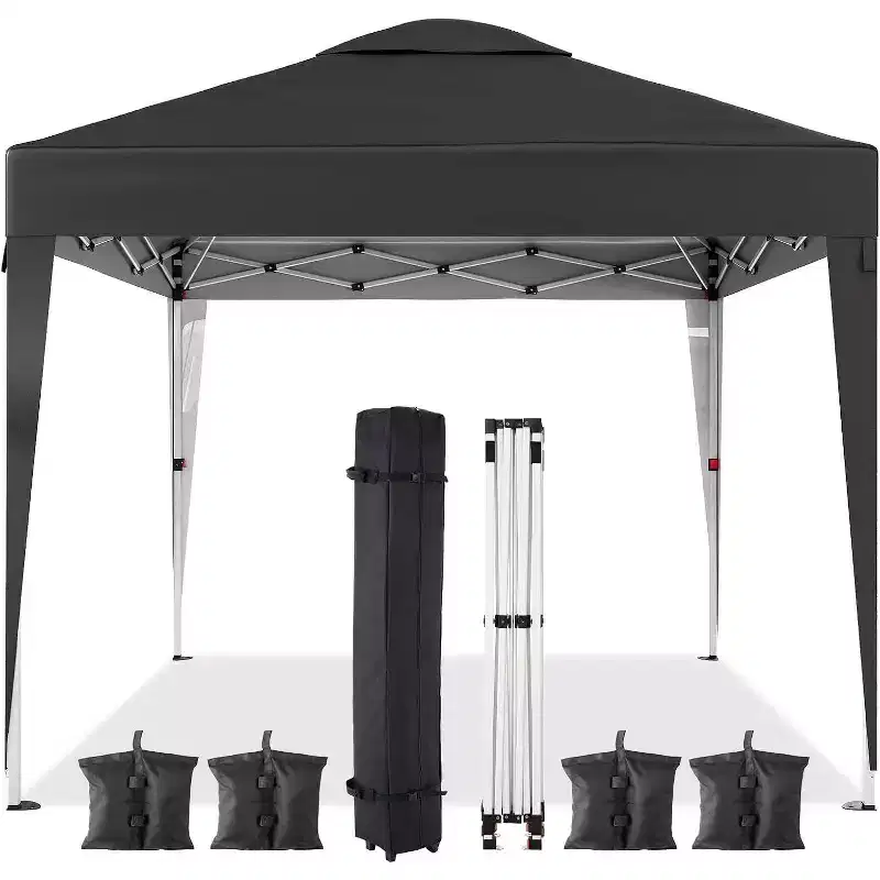 Acekool 10x10 Pop Up Canopy Tent, Commercial Instant Outdoor Shelter with Wheeled Bag & Sandbags, Sun Shade for Camping, Beach, Parties, White