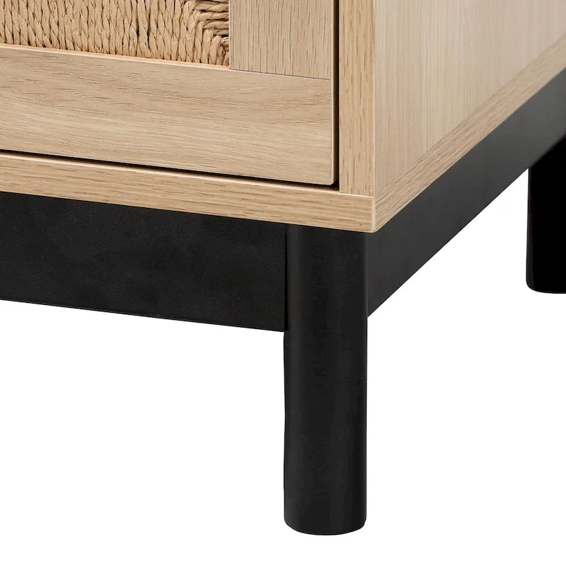 Light Brown and Black 2-Drawer End Table