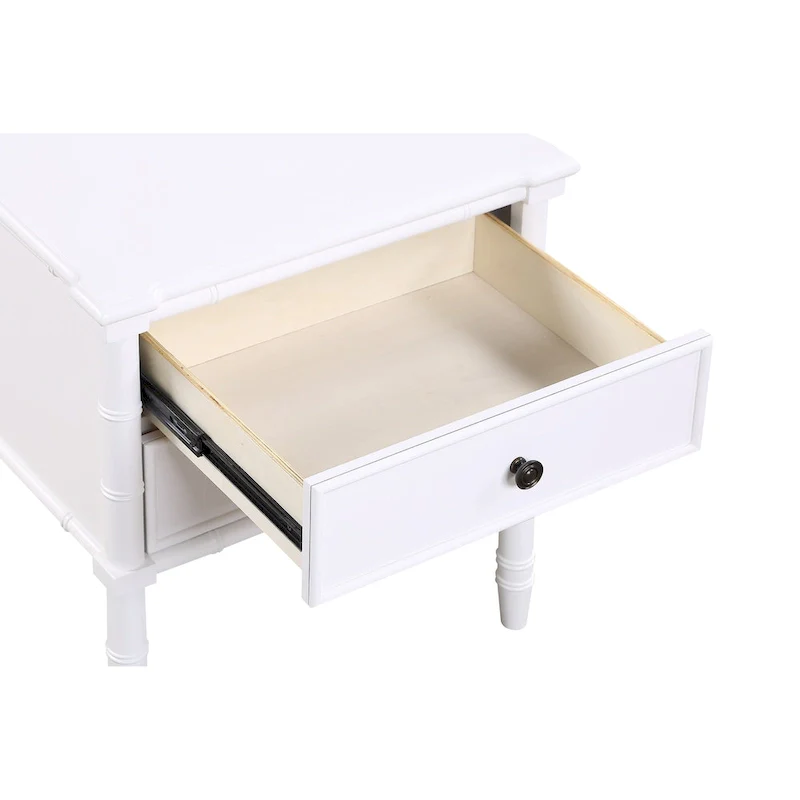 2-Drawer Nightstand with Carved Bamboo-Style Legs – Dove Grey / Midnight Blue / White / Vintage Green