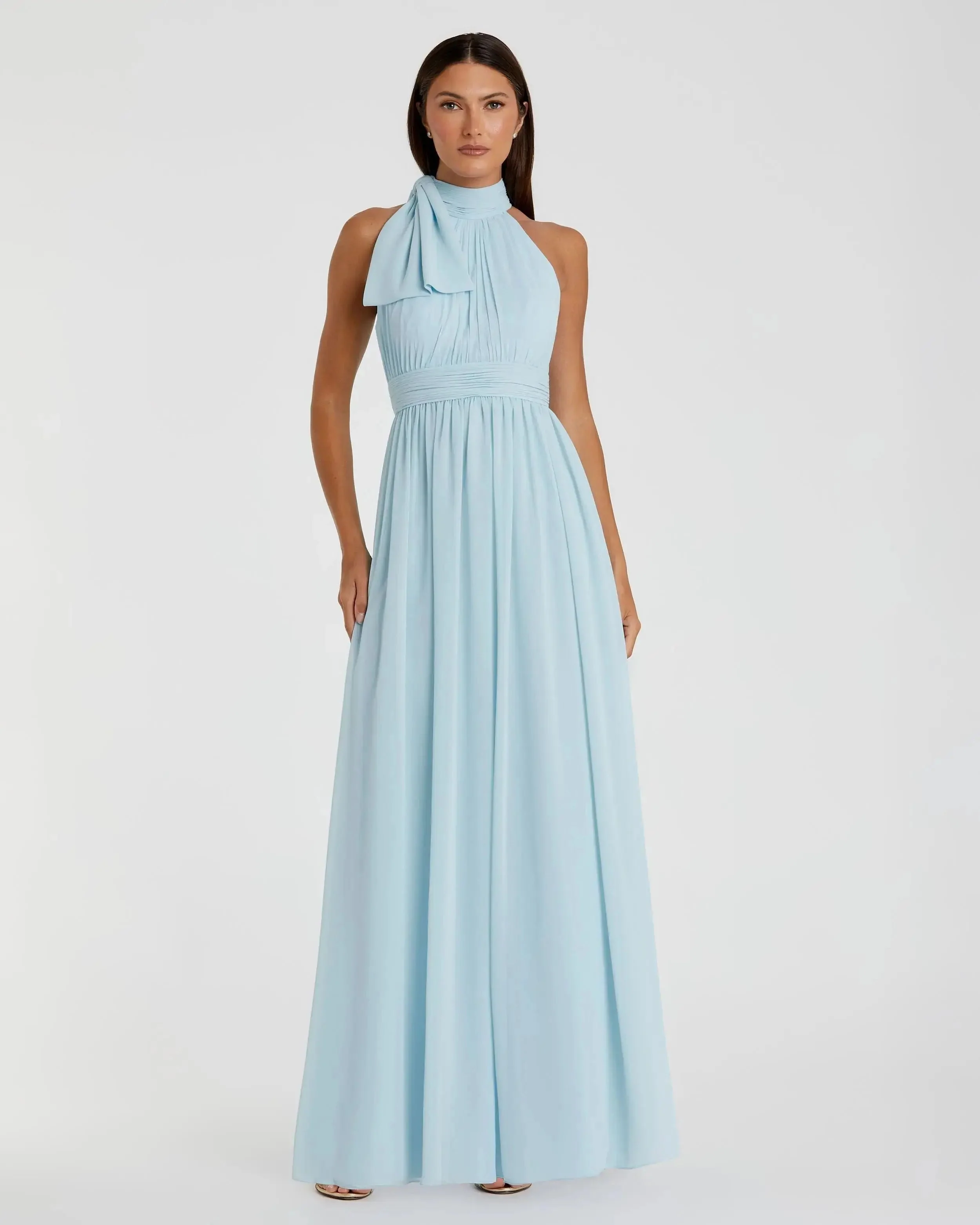 Blue High Neck Chiffon Gown