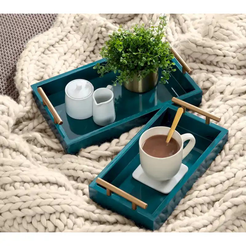 Kate and Laurel Lipton Rectangle Wood Tray Set - 2 Piece