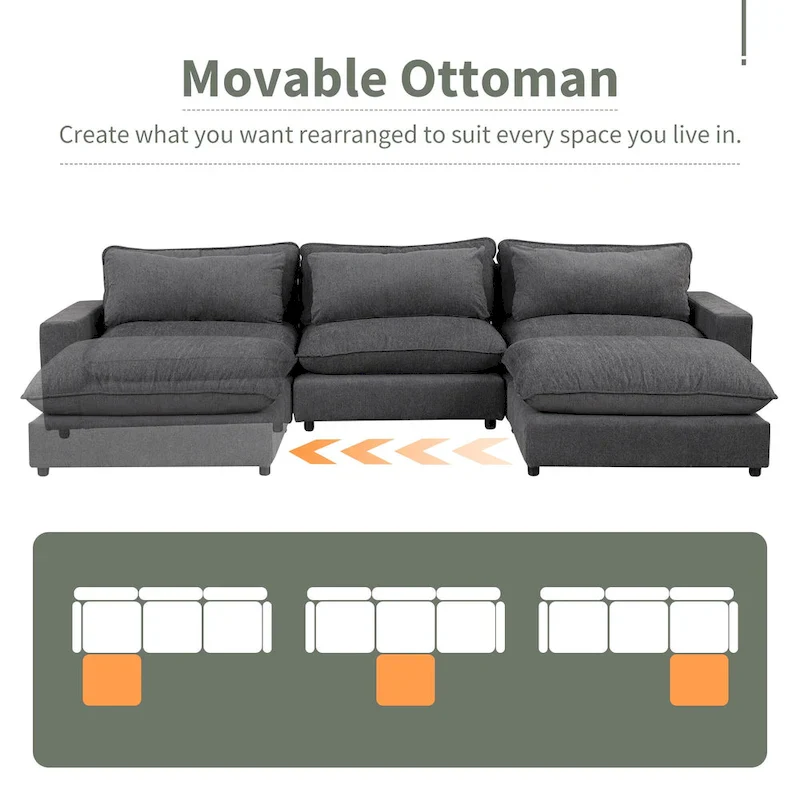 128inch Sectional Sofa Cloud Sofa Chenille Upholstered Sofa