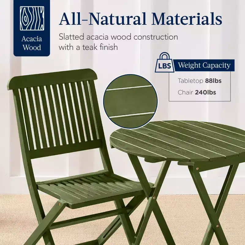 Best Choice Products 3-Piece Acacia Wood Bistro Set, Folding Patio Furniture w/ 2 Chairs, Table