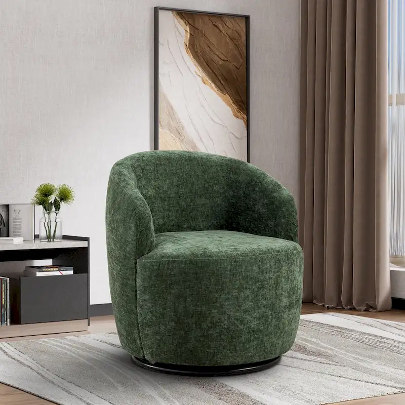 Green / Blue / Grey / White / Black / Orange / Yellow Chenille & Velvet 360° Swivel Barrel Accent Chair – Single