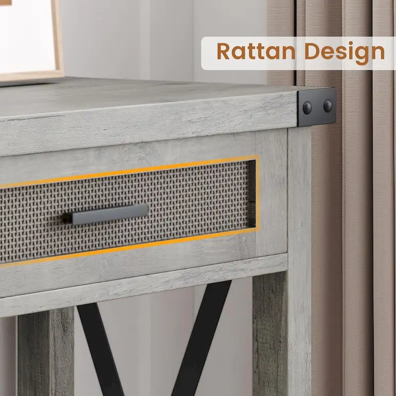 Console Table with Rattan Drawers, Farmhouse Sofa Table