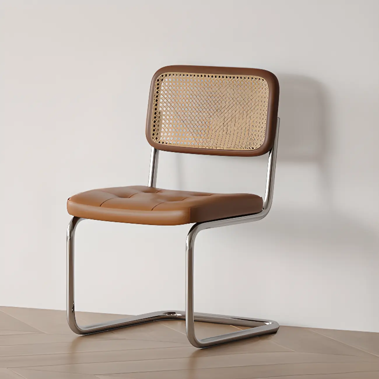 Scandinavian Tufted Leather Armless Dining Chair