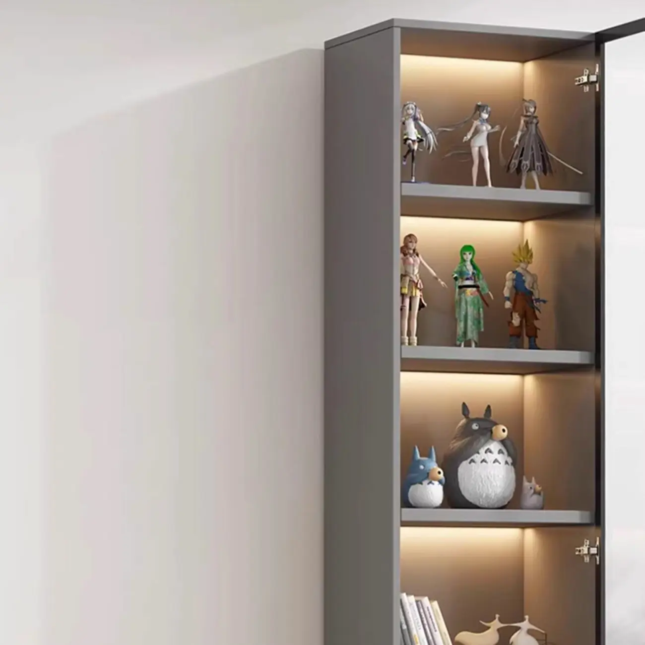 Simple Modern Gray Clear Cover Wooden Display Cabinet