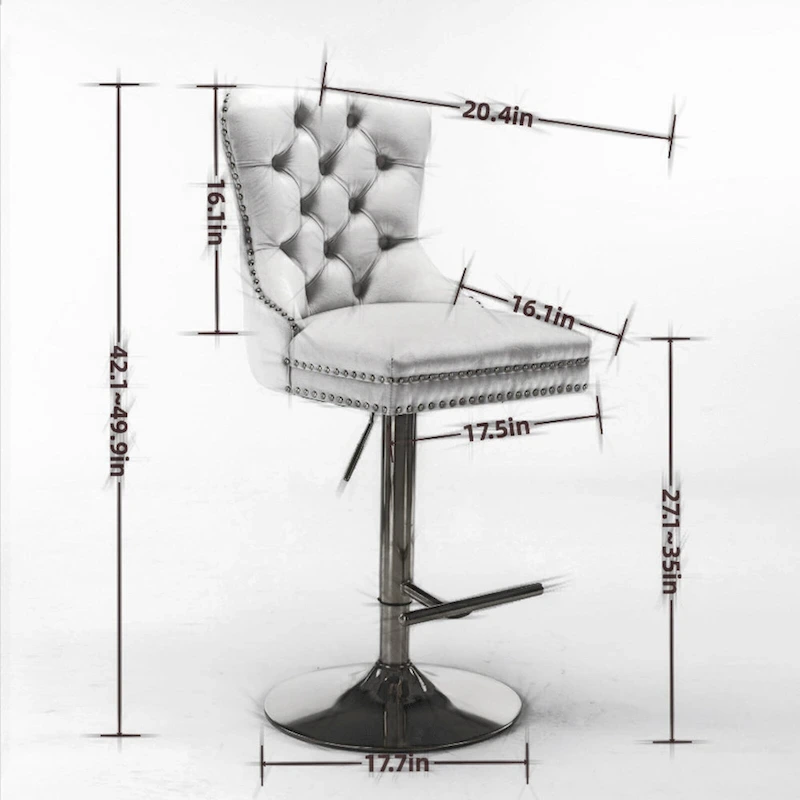 Thick Gold Velvet Swivel Bar Stool Adjustable Height Backrest