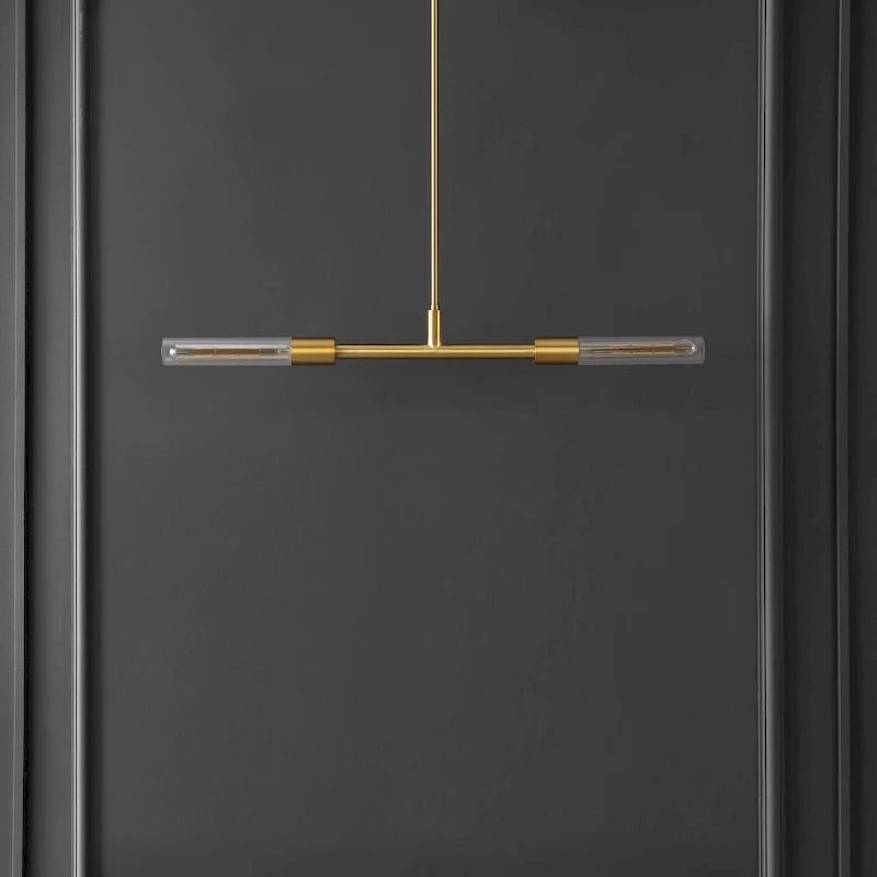 SAFAVIEH Lighting Gatienne 2 Light 34  Pendant - 34  x 5  x 13-43  - withD/H - Brass/Clear - 34Wx5Dx43H