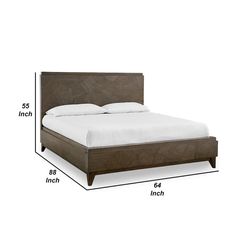 Dee Mahogany Wood Low Profile Queen Bed, Geometric Oat Brown