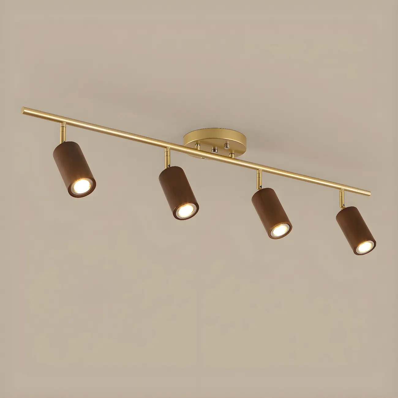 Modern Rubber Wood Brown Semi Flush Mount Track Light
