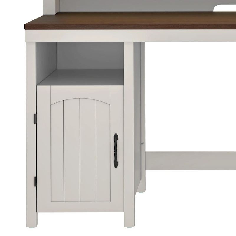 Moasis Farmhouse Wood Office Desk with Drawer and LED Strip & Power Outlets