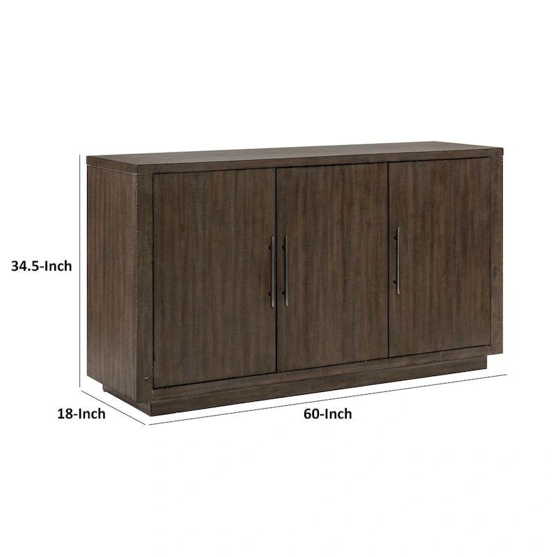 Olia 60 Inch Sideboard Buffet Server, 3 Cabinets, Adjustable Shelves, Brown
