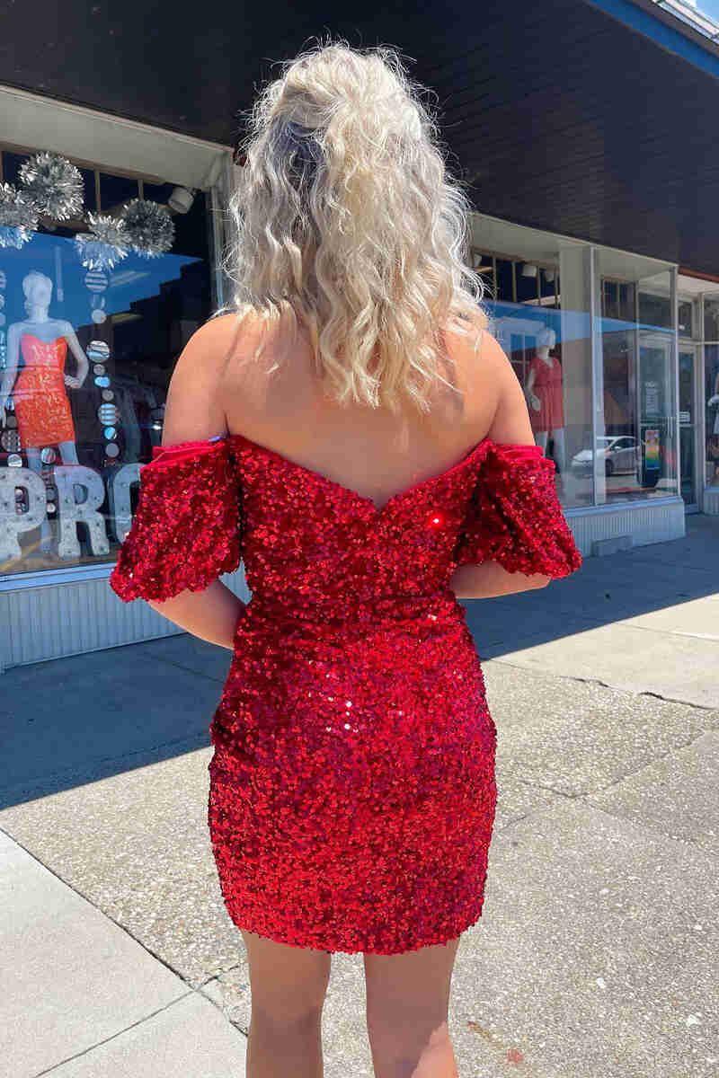 Red Bodycon Sweetheart Sequins Mini Party Dresses