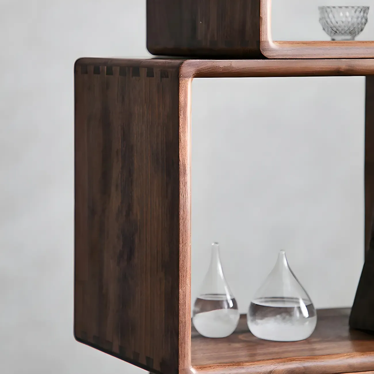 Mid-century Modern Brown Wood Cube Open Back Bookcase