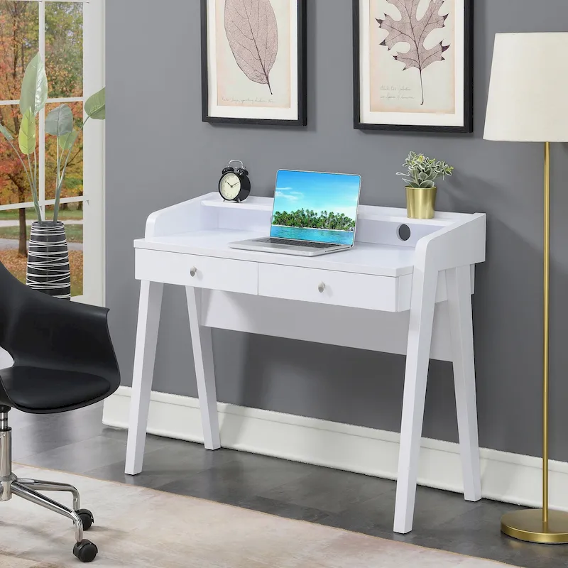 2-Drawer Desk with Open Shelf for Home Office
