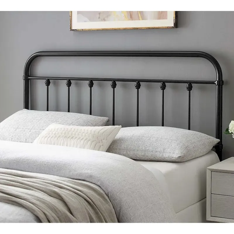 Queen Size Metal Headboard with Round Spindles – Black, Classic Style