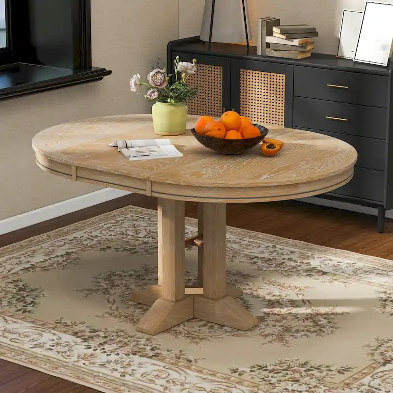 Extendable Round Dining Table - Oak Finish - Seats 4-6