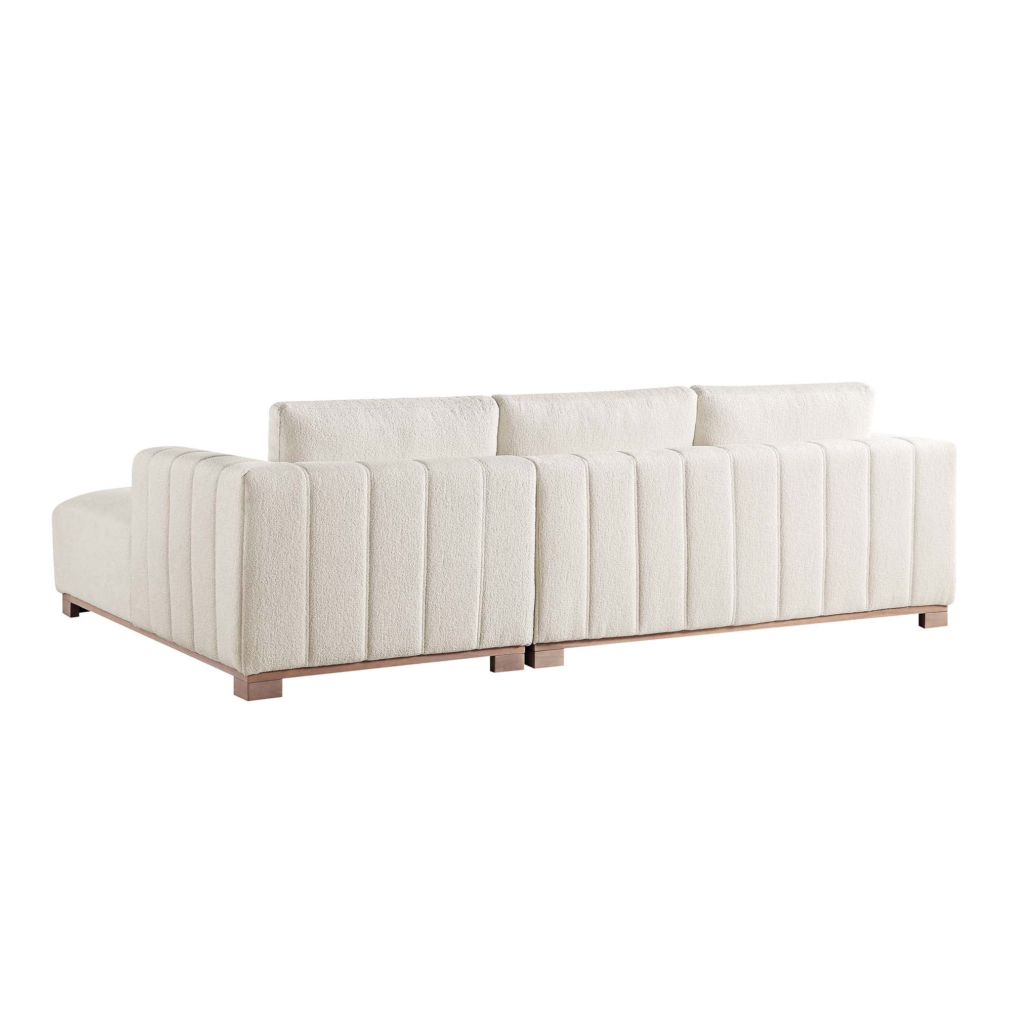 Beige Boucle Sofa with Wooden Base, Large Chaise Right Hand Facing