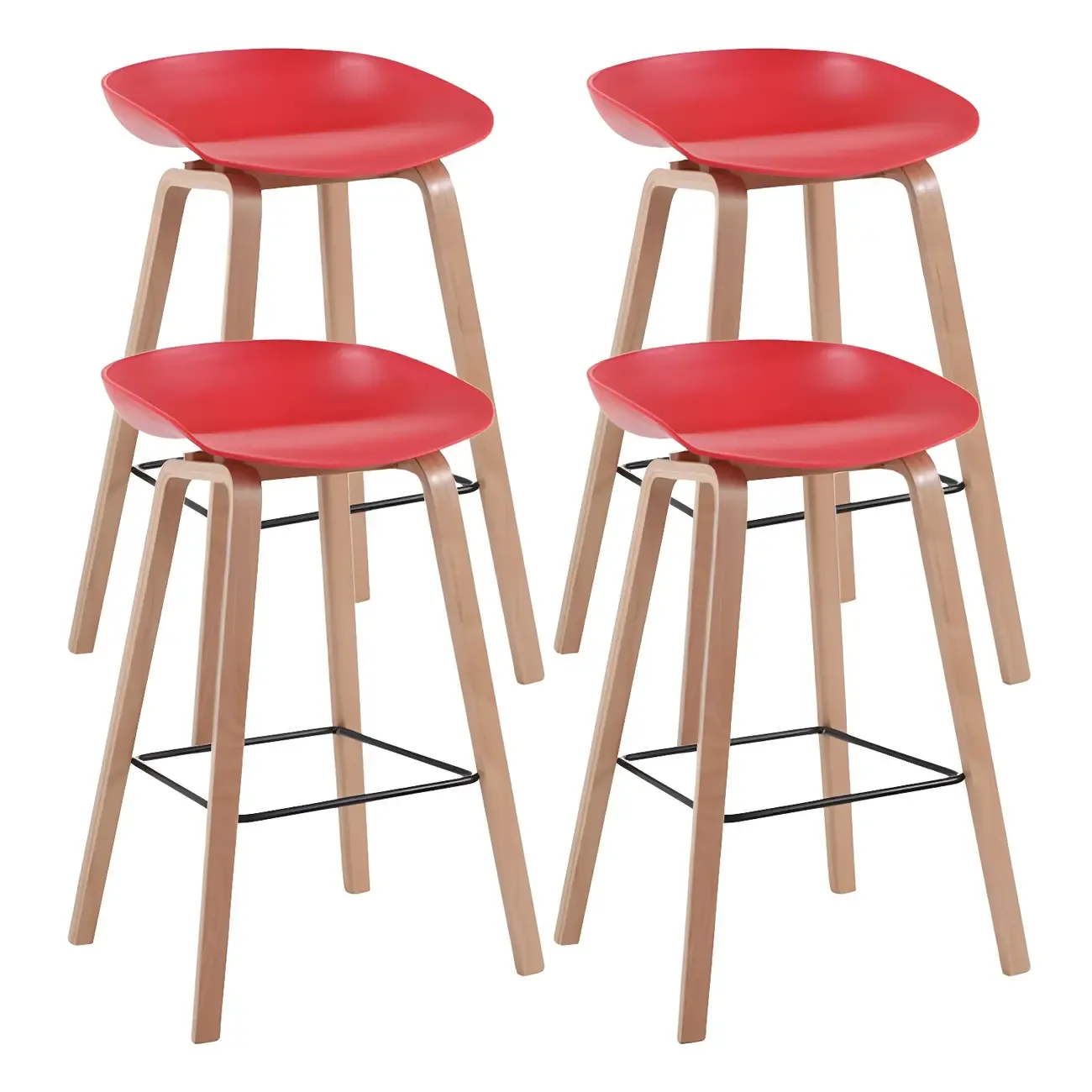 Mid-Century Modern Plastic Bar Stool with Wood Legs