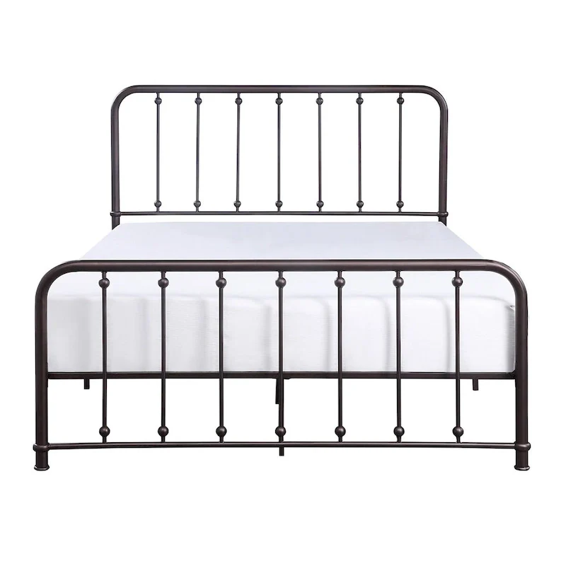 Ken King Size Metal Bed, Ball Accents on Vertical Slats, Antique Bronze