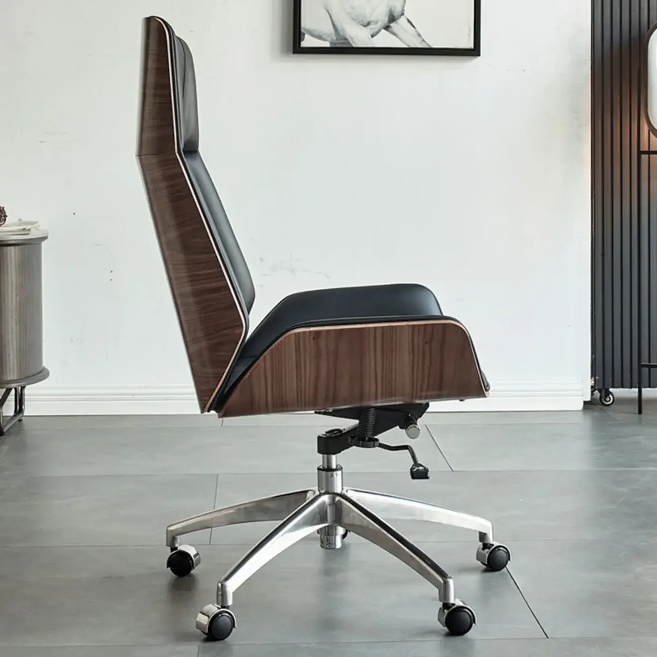 High-Back Black Leather Adjustable Swivel Office Chair
