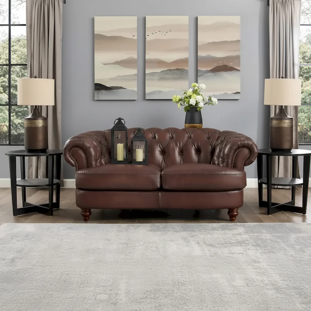 Top Grain Chesterfield Leather Loveseat