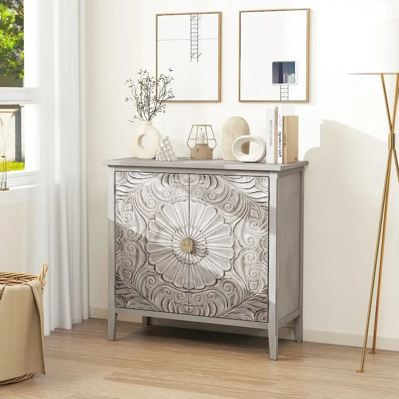 2 Door Cabinet, American Furniture, Suitable for Bedroom, Living Room, Study,Grey+White