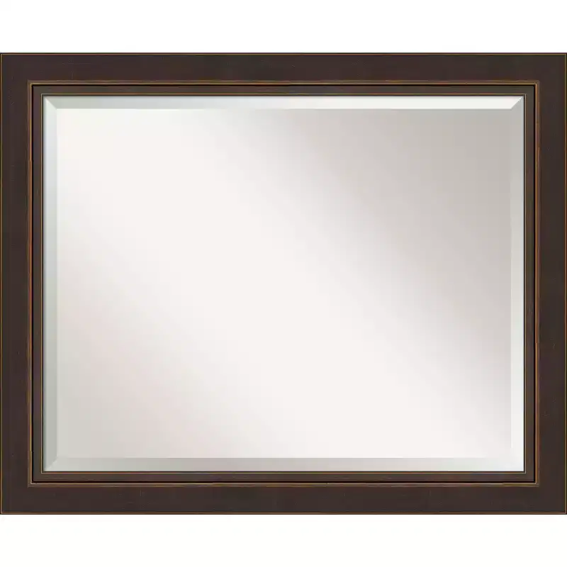 33" x 27" Beveled Lara Bronze Wood Wall Mirror - Amanti Art: Modern Design, No Assembly Required