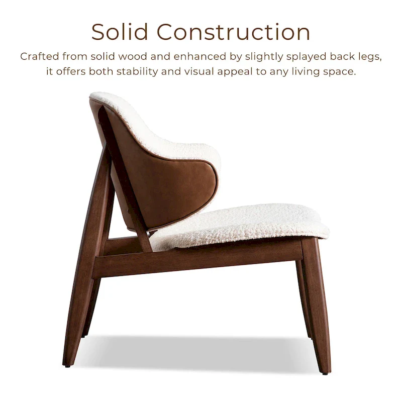 Mid-Century Modern Boucle Wingback Walnut Accent Chair