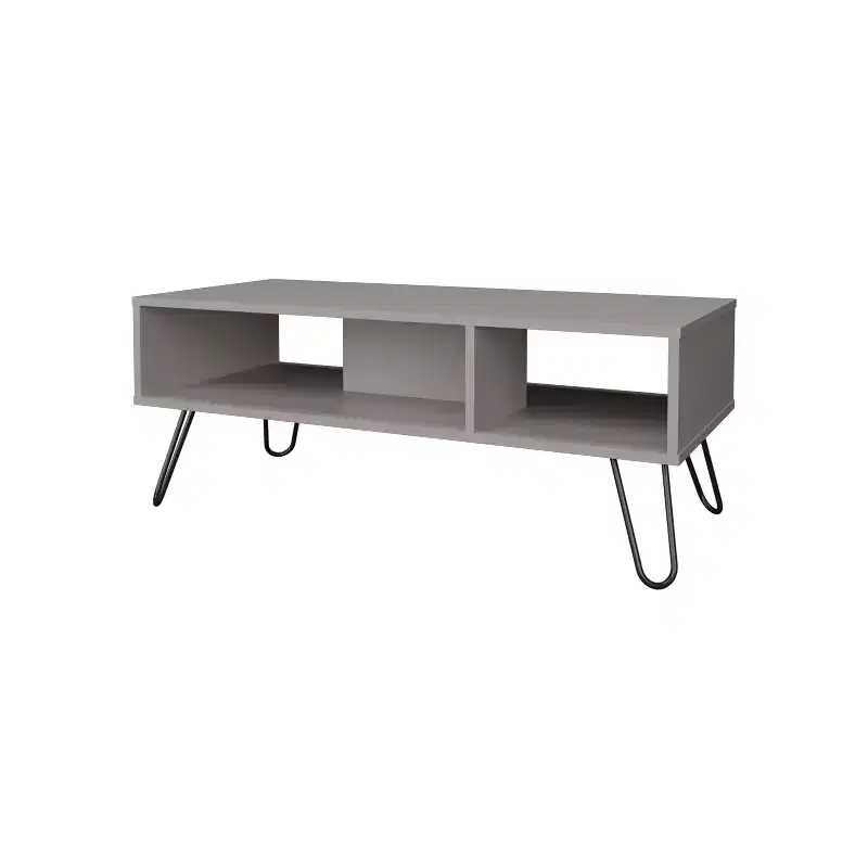 Smoke Finish Coffee Table with 2 Shelves, Modern Sophisticated Storage Display Table for Spacious Living Areas