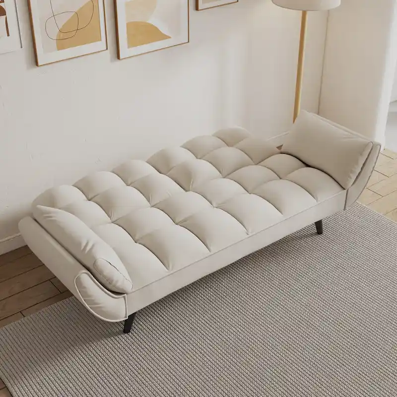 57  Sofa Bed,Polyester Blend Comfy Futon Couch Bed with 2 Square Pillows, Convertible Sleeper Sofa with Adjustable Backrest