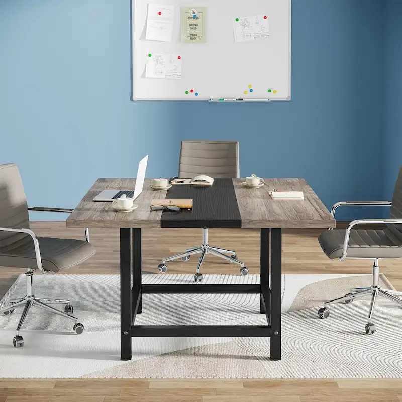 Small Conference Room Table for 4 People, Square 40- Inches Wood Desk for Home Office - 39-inch D