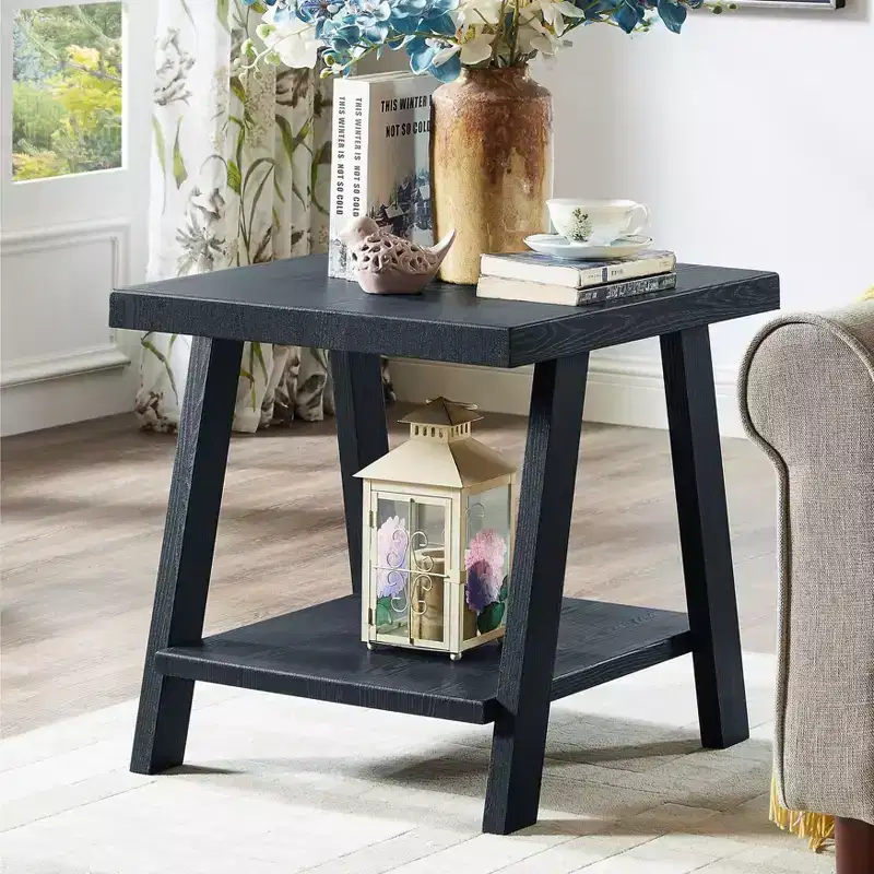 Black Contemporary Single End Table with Shelf