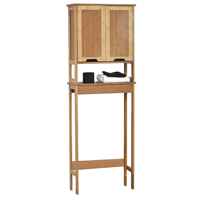 Bamboo Over-the-Toilet Storage Cabinet with Dual Doors & Open Shelf (23.1