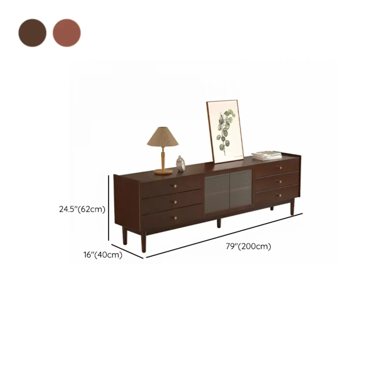 87 Living Room Walnut Wood TV Stand with Adjustable Shelves