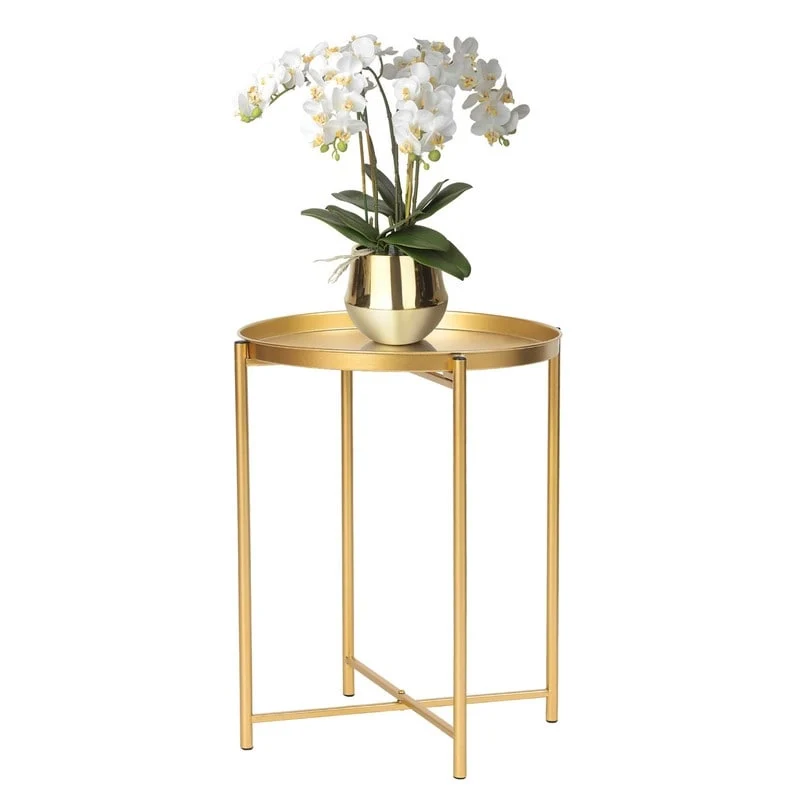 Gold End Table Metal Waterproof Snack Beside Table Accent Coffee Table - 16.9(D)x 16.9(W)x 20.5(H)