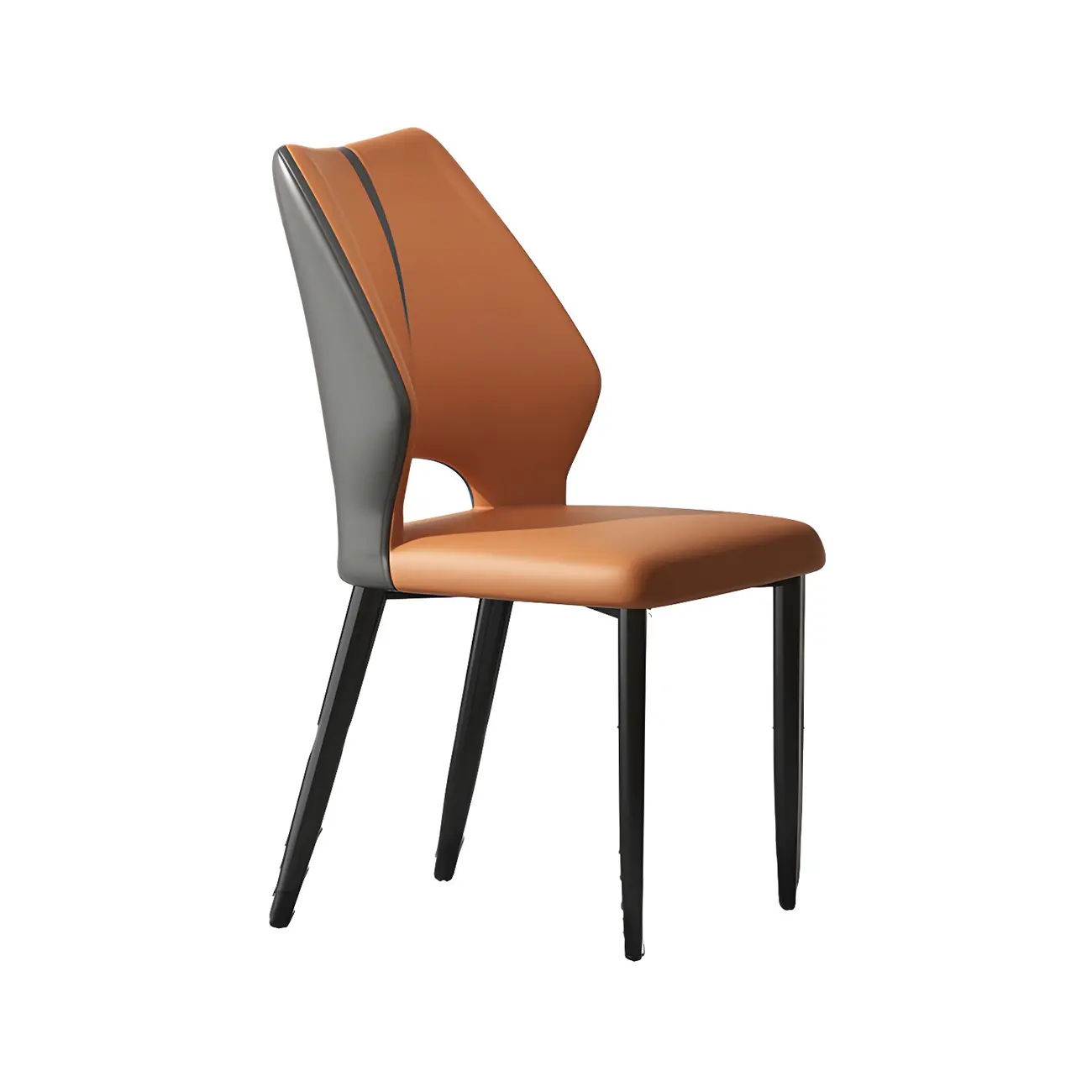Curved Back Faux Leather Brown Side Dining Chair